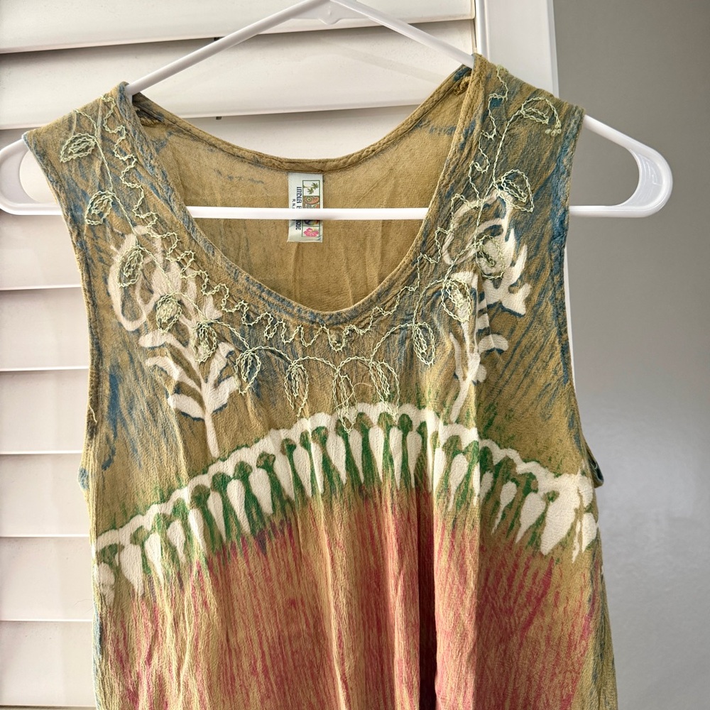 Boho Embroidered Tie-Dye Tank Top in Multi-Color